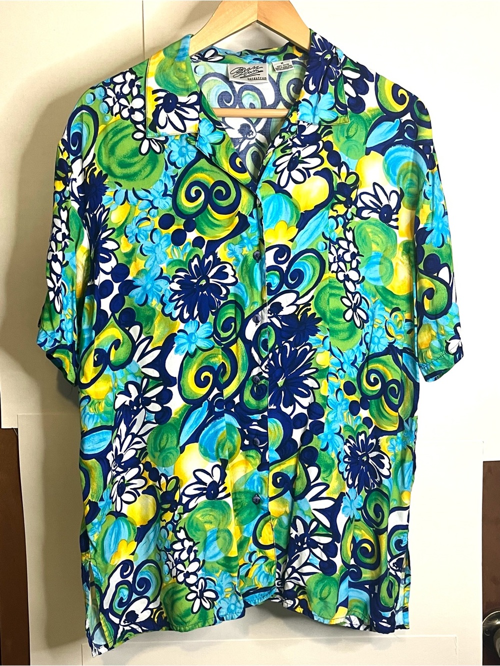 Brass Plum Nordstrom (VTG M) Tropical Rayon Button Down Shirt